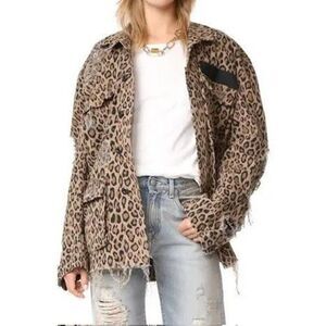 NWOT R13 Abu Shredded Leopard Cotton Military Style Shirt Jacket Women's XS